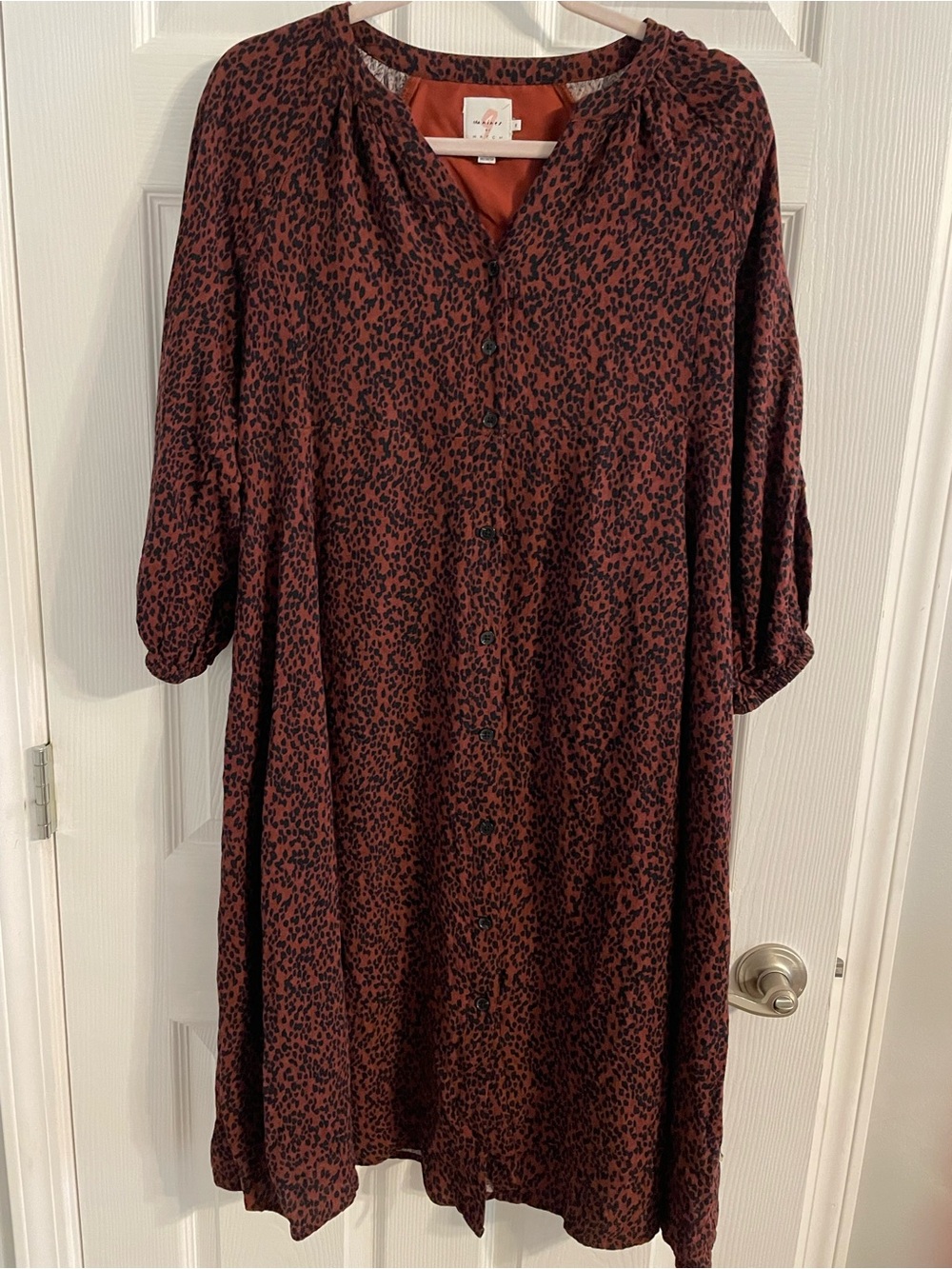 Hatch Rust and Black animal Printed Button-Front Midi Dress maternity